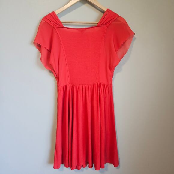 Banana Republic Dress Size 10 Orange Sheer Short Sleeve Wrap Fit Flare Midi Fall - Picture 5 of 9